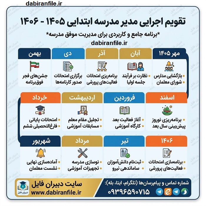 نمونه تقویم اجرایی مدارس ابتدایی سال تحصیلی جدید
